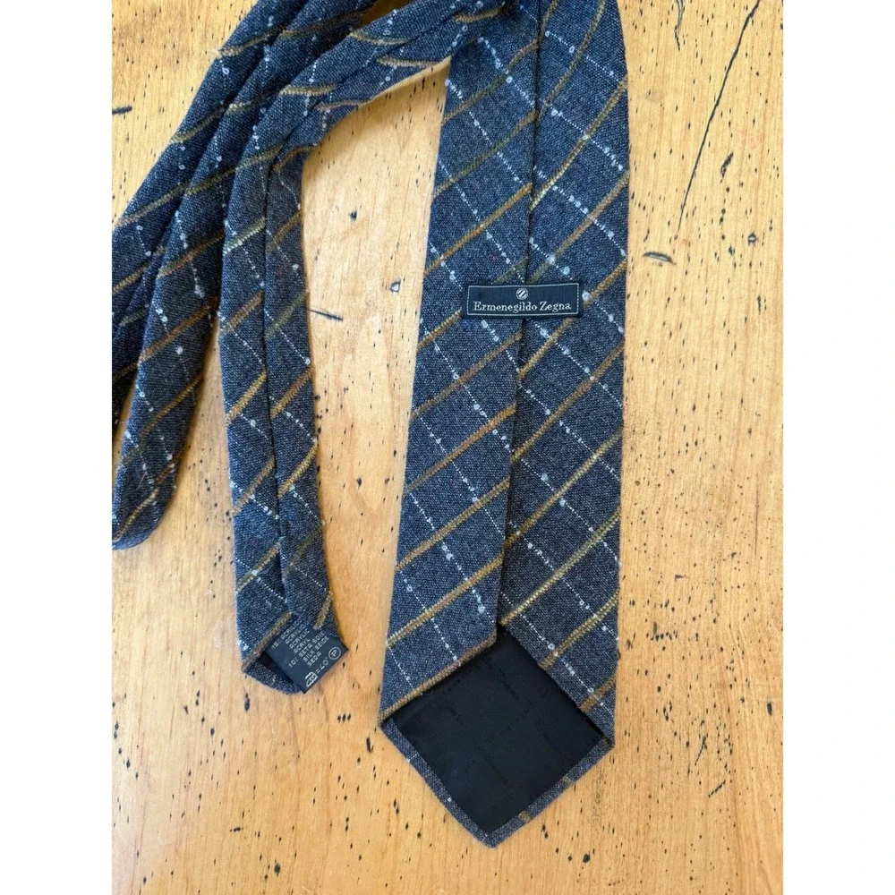 Ermenegildo Zegna Plaid OS Mens Gray Wool Blend Diagonal Stripe Necktie Italy
